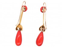 Victorian 18ct Gold & Coral Drop Earrings