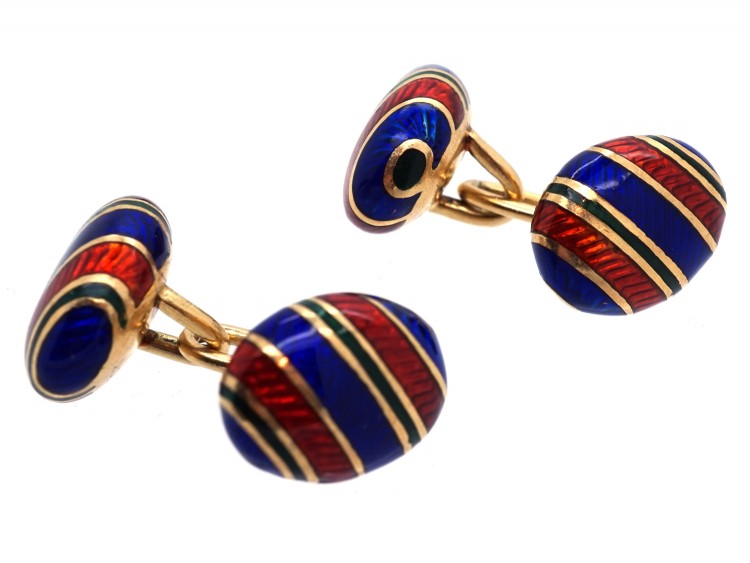 18ct Gold & Enamel Cufflinks by Tiffany