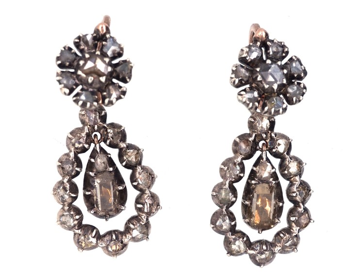 Georgian Rose Diamond Drop Earrings