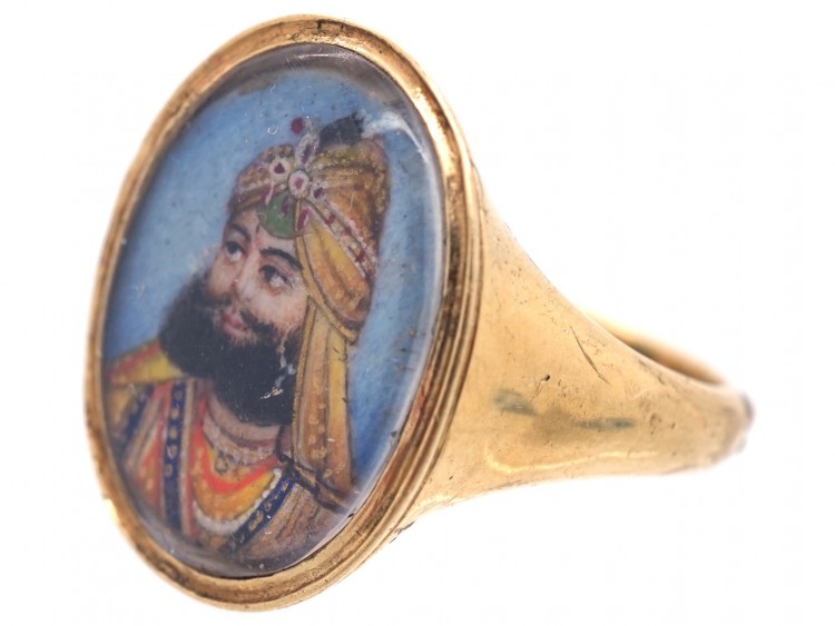 19ct Century 18ct Gold Indian Mughal Miniature Ring