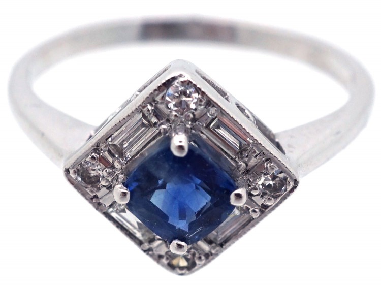 18ct White Gold Diamond & Sapphire Diamond Shaped Ring