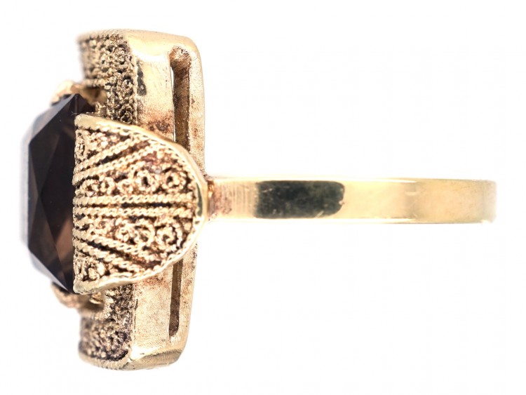Theodor Farhner Silver Gilt ​& Smoky Quartz Ring