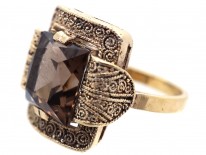 Theodor Farhner Silver Gilt ​& Smoky Quartz Ring