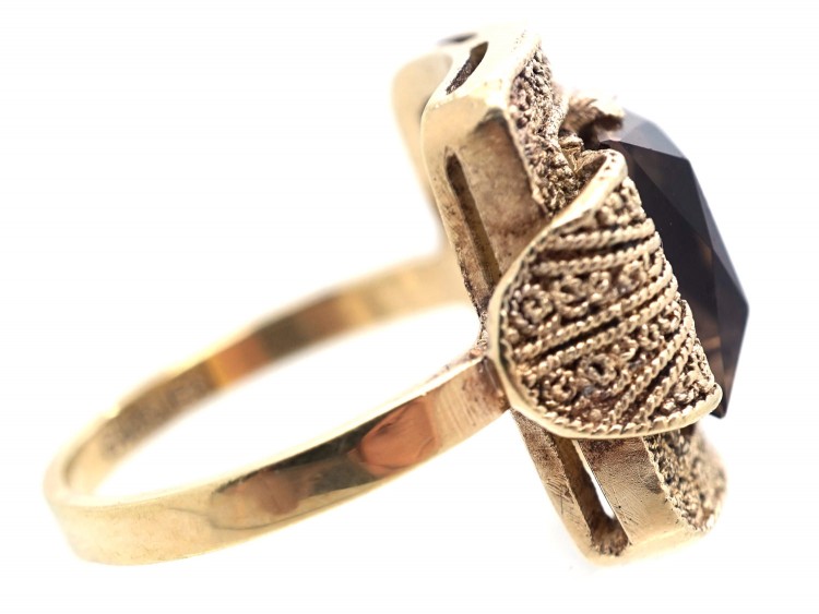 Theodor Farhner Silver Gilt ​& Smoky Quartz Ring