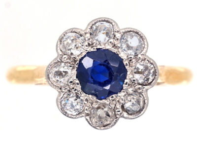 Edwardian Sapphire & Diamond Cluster Ring
