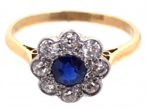 Edwardian Sapphire & Diamond Cluster Ring
