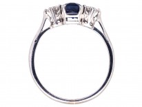 Art Deco 18ct White Gold Three Stone Sapphire & Diamond Ring