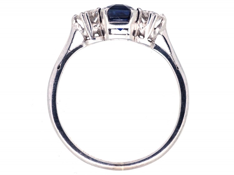 Art Deco 18ct White Gold Three Stone Sapphire & Diamond Ring