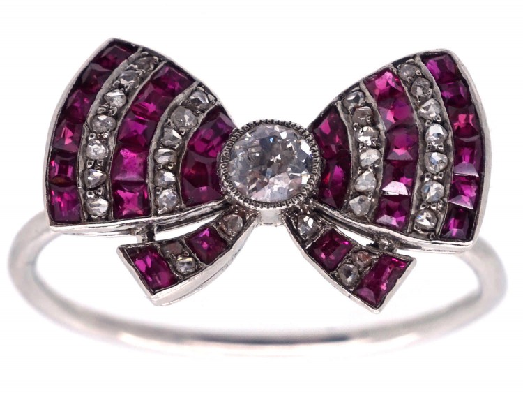 Edwardian Platinum, Ruby & Diamond Bow Ring