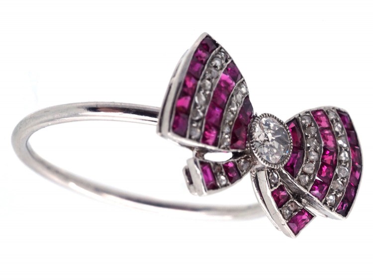 Edwardian Platinum, Ruby & Diamond Bow Ring