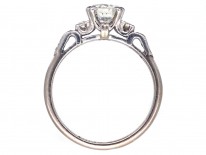 Art Deco 18ct White Gold & Platinum & Diamond Solitaire Ring with Diamond Shoulders