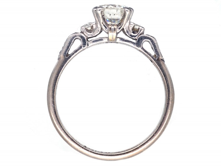 Art Deco 18ct White Gold & Platinum & Diamond Solitaire Ring with Diamond Shoulders
