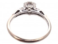 Art Deco 18ct White Gold & Platinum & Diamond Solitaire Ring with Diamond Shoulders