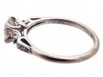 Art Deco 18ct White Gold & Platinum & Diamond Solitaire Ring with Diamond Shoulders