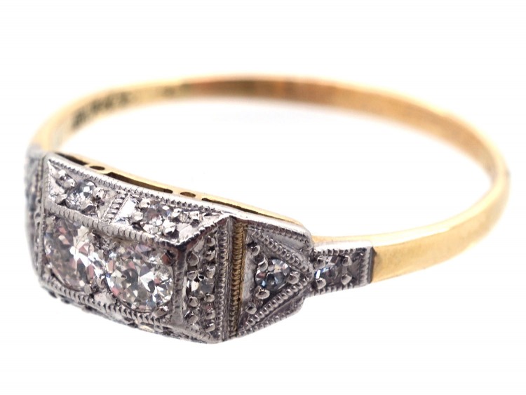 Art Deco Rectangular Two Stone Diamond Ring