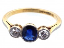 Sapphire & Diamond Millegrain Set Three Stone Ring