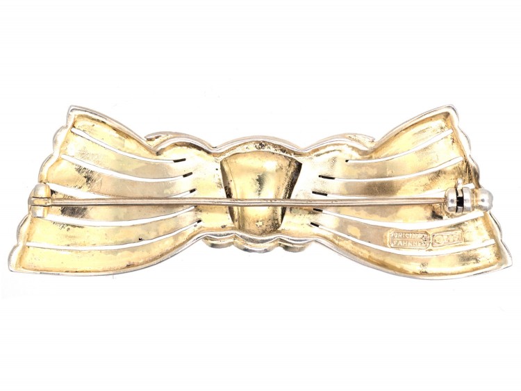 Theodor Fahrner Large Silver Gilt & Marcasite Bow Brooch