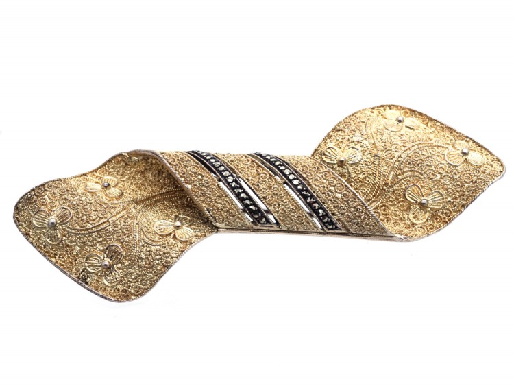 Theodor Farhner Silver Gilt & Marcasite Stylised Bow Brooch