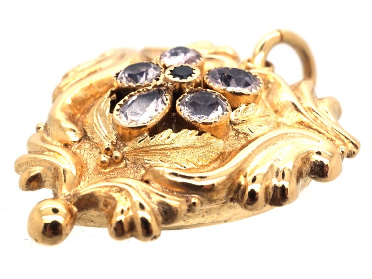 Georgian 15ct Gold & Pansy Motif Pendant with Locket Back