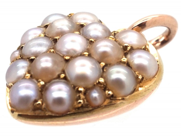 Edwardian 15ct Gold Heart Pendant Set With Natural Split Pearls