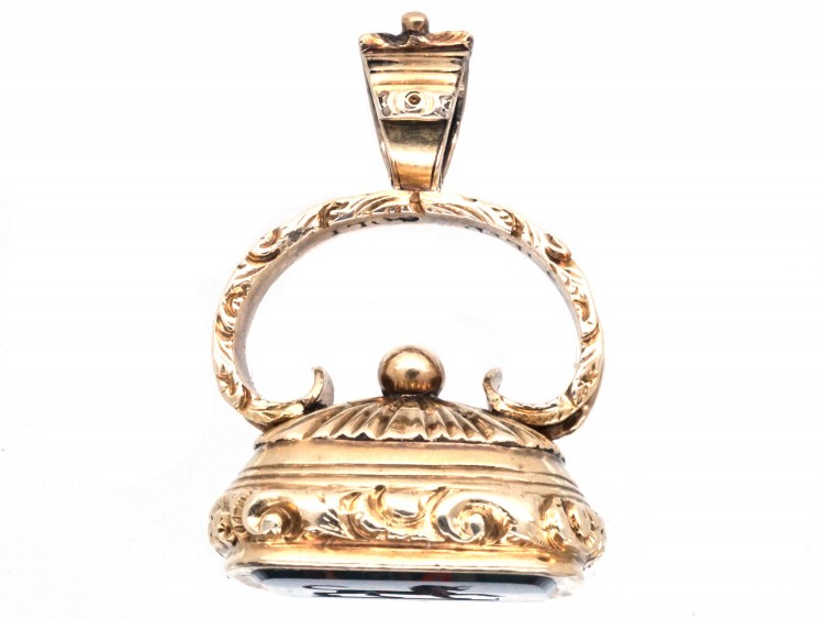 Regency Gold Seal with Bloodstone Intaglio of a Dog