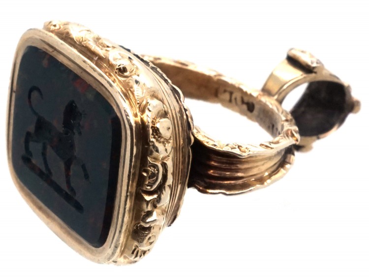 Regency Gold Seal with Bloodstone Intaglio of a Dog