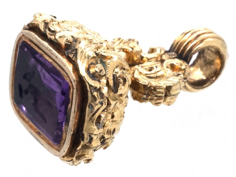 Regency Gold Seal with Amethyst Intaglio of Bird & Letter