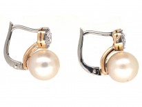 18ct White Gold Pearl & Diamond Earrings