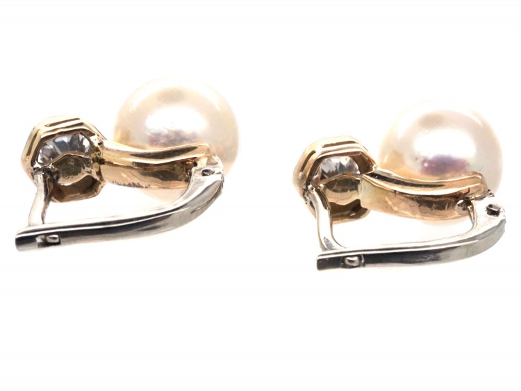 18ct White Gold Pearl & Diamond Earrings