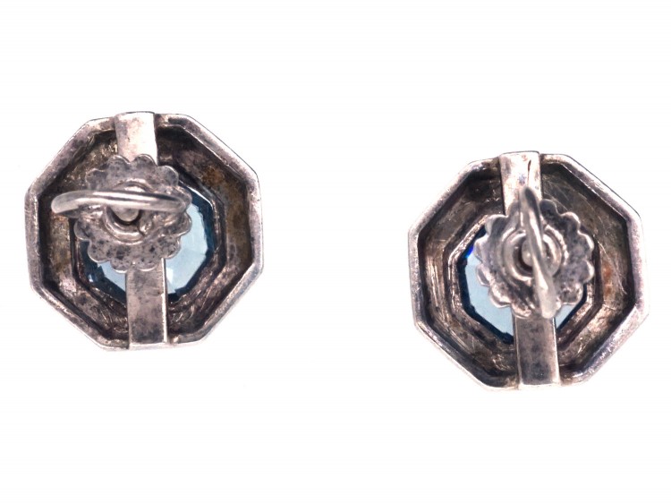 Art Deco Silver & Blue Paste Earrings