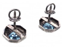 Art Deco Silver & Blue Paste Earrings