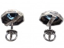 Art Deco Silver & Blue Paste Earrings