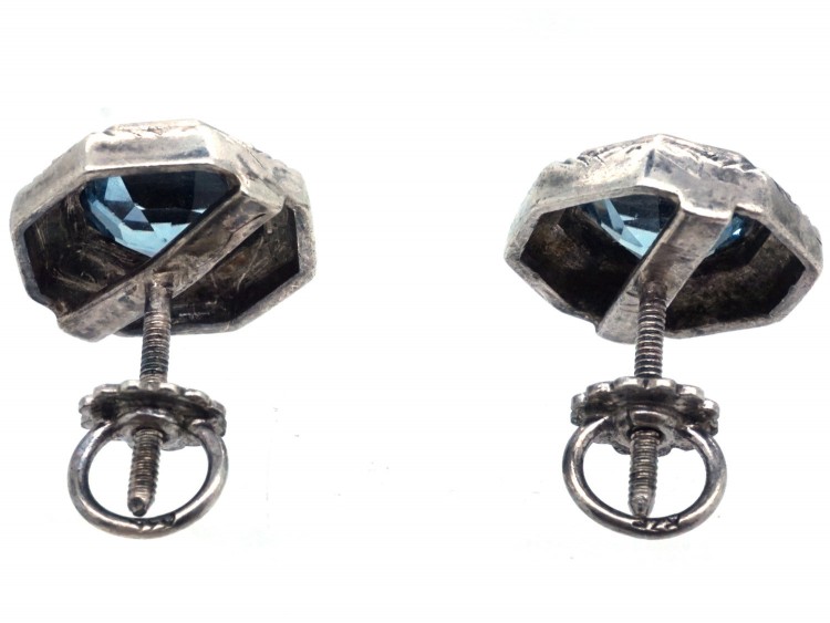 Art Deco Silver & Blue Paste Earrings