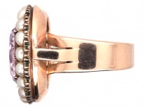 Pale Pink Topaz & Natural Split Pearl Cluster Ring