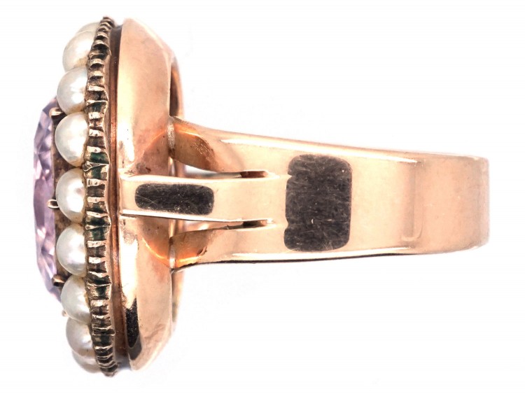 Pale Pink Topaz & Natural Split Pearl Cluster Ring