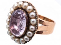 Pale Pink Topaz & Natural Split Pearl Cluster Ring