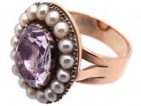 Pale Pink Topaz & Natural Split Pearl Cluster Ring