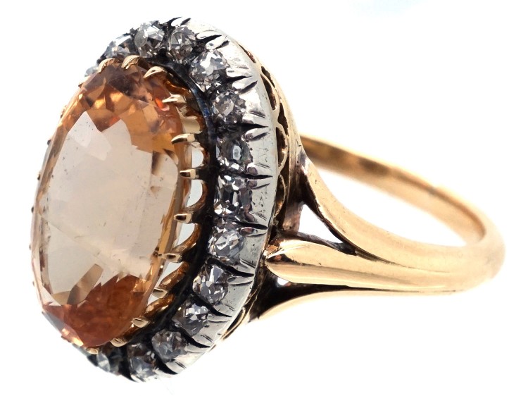 Edwardian 18ct Gold, Diamond & Topaz Cluster Ring