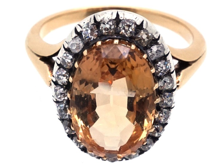 Edwardian 18ct Gold, Diamond & Topaz Cluster Ring
