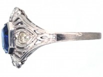 Art Deco 18ct White Gold & Platinum Ceylon Sapphire & Diamond Ring