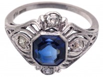 Art Deco 18ct White Gold & Platinum Ceylon Sapphire & Diamond Ring