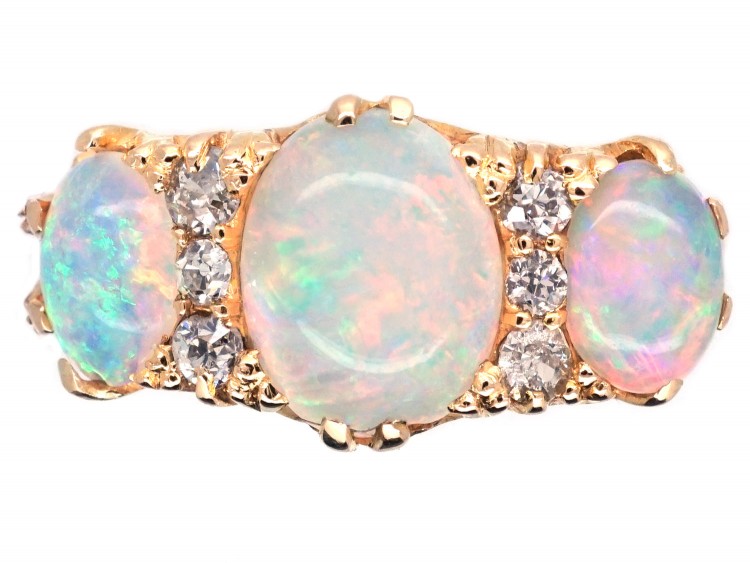 Victorian 18ct Gold, Opal & Diamond Ring