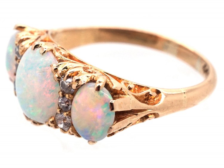 Victorian 18ct Gold, Opal & Diamond Ring