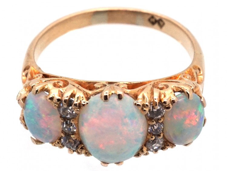 Victorian 18ct Gold, Opal & Diamond Ring