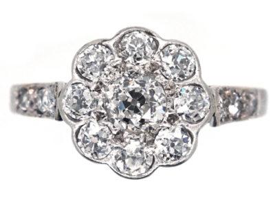Edwardian Diamond Cluster Ring With Diamond Shoulders