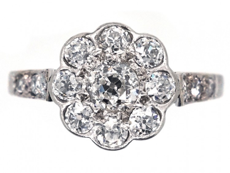 Edwardian Diamond Cluster Ring With Diamond Shoulders