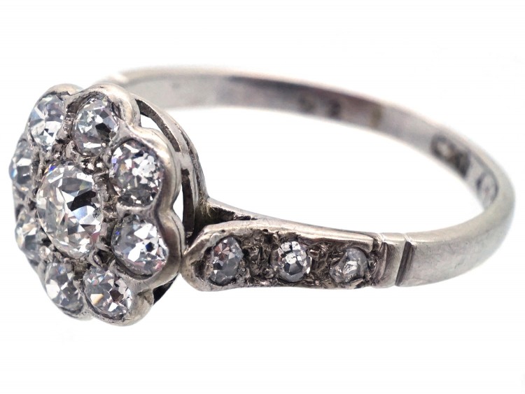 Edwardian Diamond Cluster Ring With Diamond Shoulders
