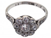 Edwardian Diamond Cluster Ring With Diamond Shoulders