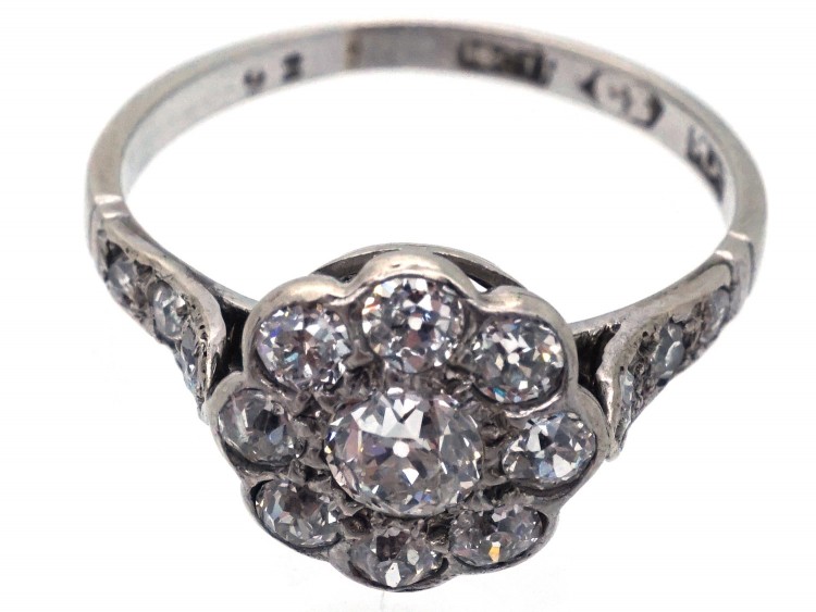 Edwardian Diamond Cluster Ring With Diamond Shoulders