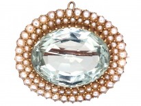Edwardian Natural Split Pearl ​& Aquamarine Oval Brooch